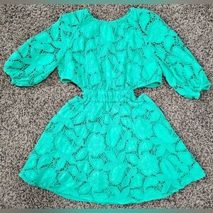 MAJE Cutout Green Broderie Anglaise Cotton Mini Dress Size 34